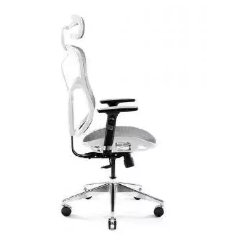 Ergonomická kancelárska stolička Diablo Chairs V-Basic biela-sivá – nastaviteľná výška a sklon, podrúčky, bedrová opierka
