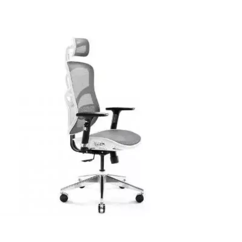 Ergonomická kancelárska stolička Diablo Chairs V-Basic biela-sivá – nastaviteľná výška a sklon, podrúčky, bedrová opierka