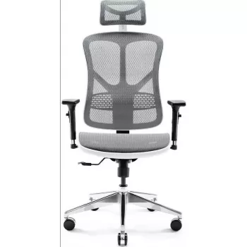 Ergonomická kancelárska stolička Diablo Chairs V-Basic biela-sivá – nastaviteľná výška a sklon, podrúčky, bedrová opierka