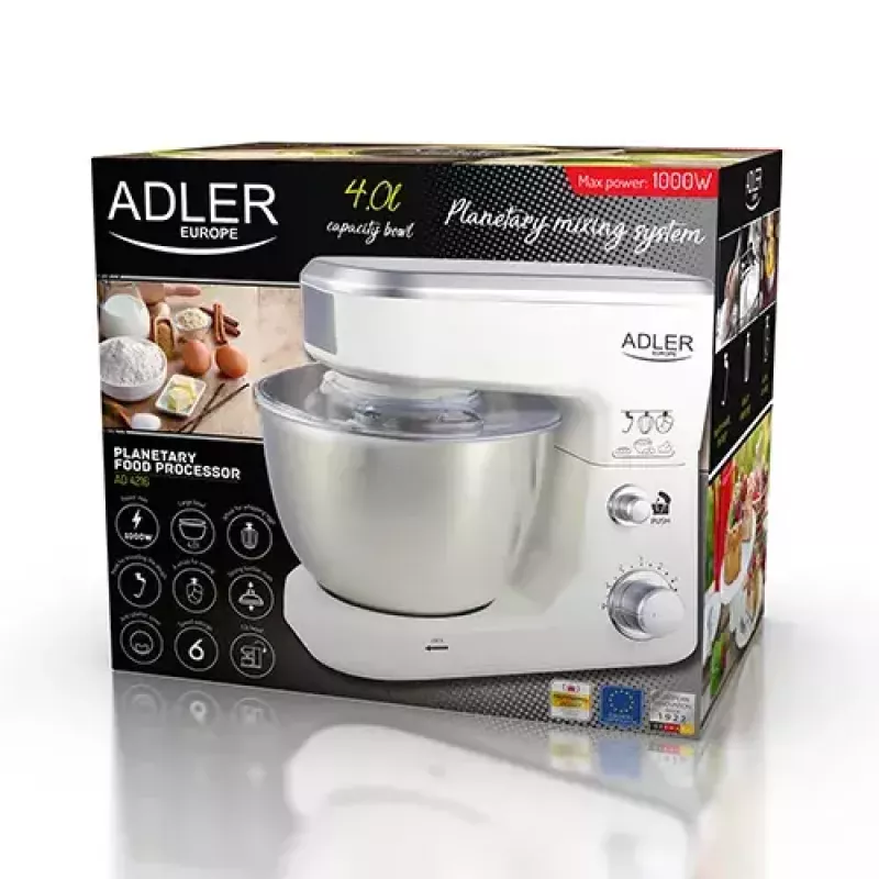 Kuchynský robot Adler AD 4216, 500 W, 4 l nerezová misa, biela