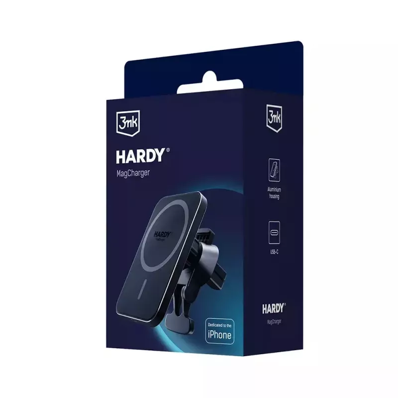 Auto bezdrôtová nabíjačka 3MK HARDY MagCharger — Auto USB-C 5/9V, rýchle bezdrôtové nabíjanie, čierna