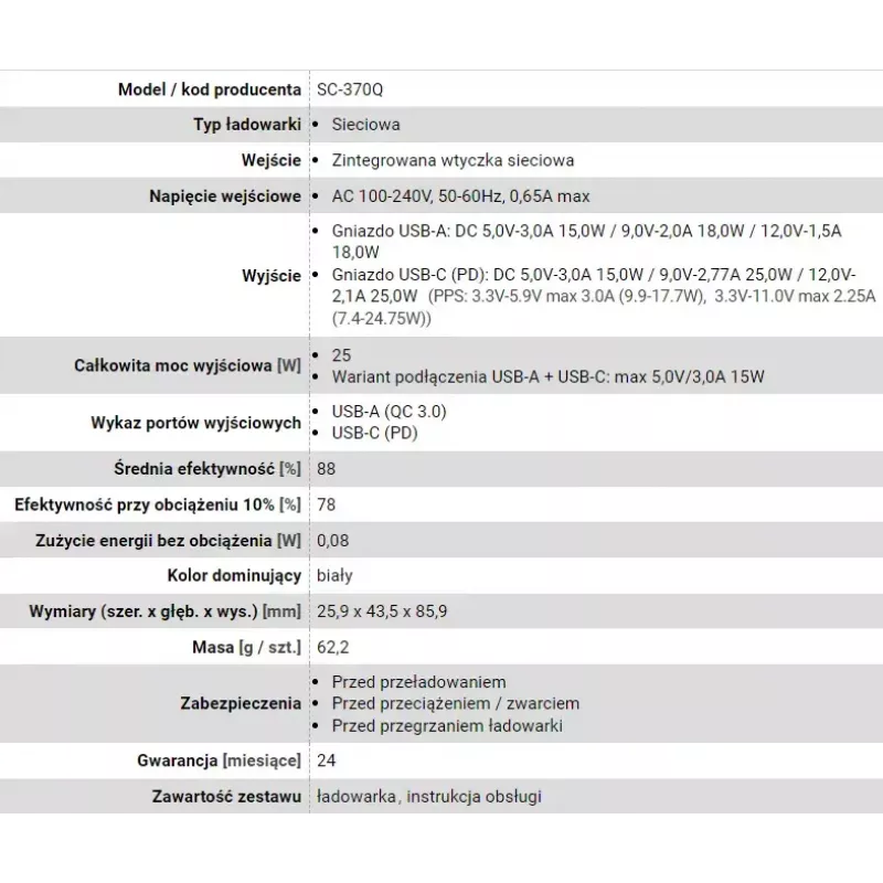 USB-C nabíjačka everActive SC-370Q 25W QC3.0 USB rýchle nabíjanie