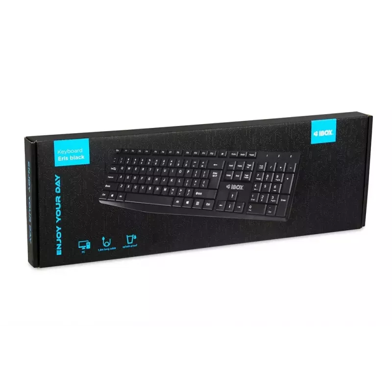 Káblová USB klávesnica IBOX Eris IKC2010B – Full-Size 105 klávesov, USB, odolná voči vode, čierna