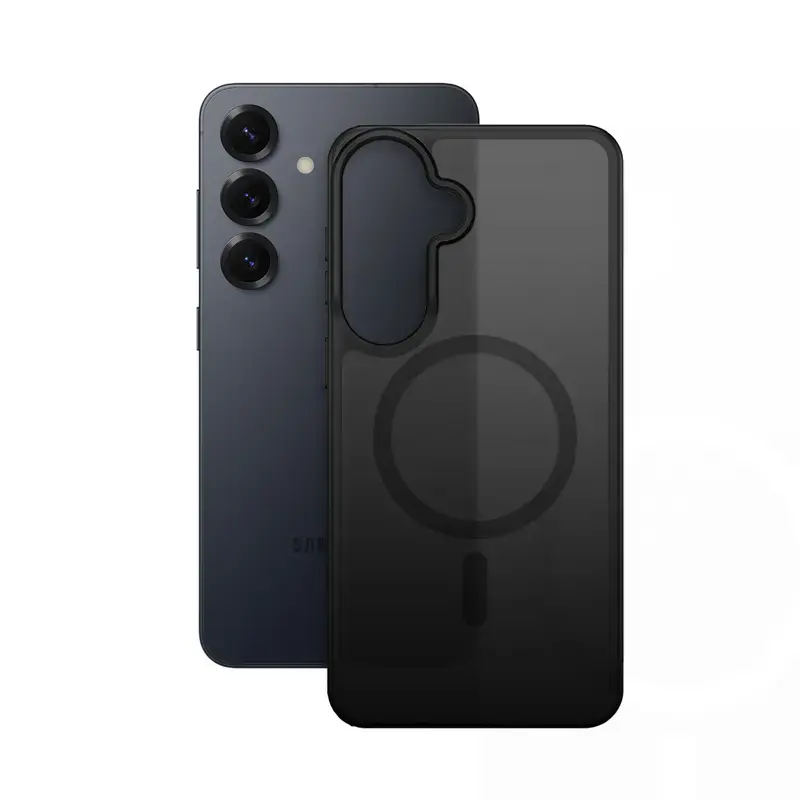 Crong Hybrid Matte magnetické puzdro pre Samsung Galaxy S25 — TPU+PC, magnetické krúžky, čierna