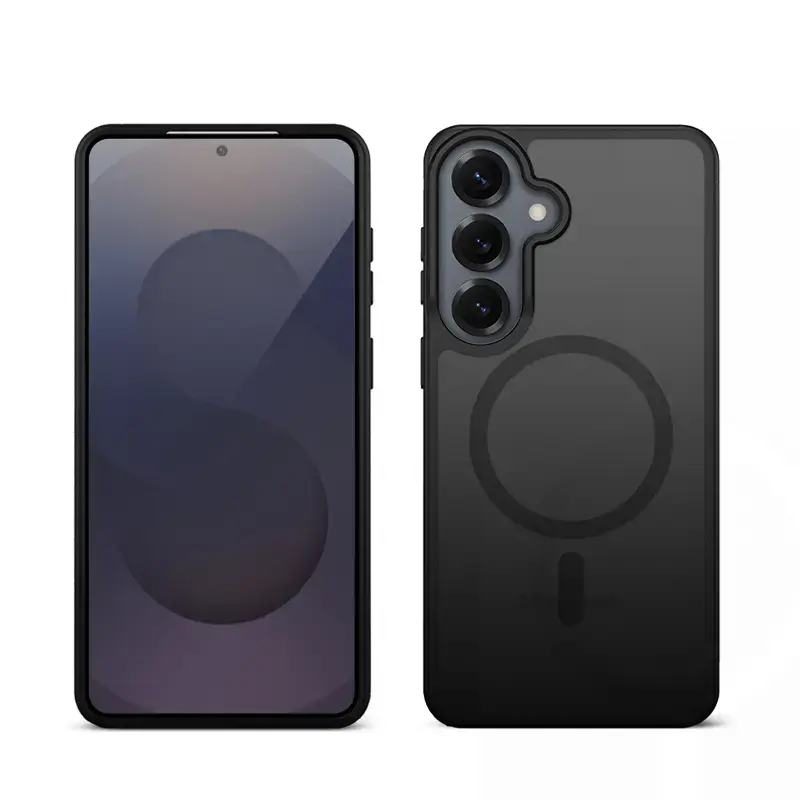 Crong Hybrid Matte magnetické puzdro pre Samsung Galaxy S25 — TPU+PC, magnetické krúžky, čierna