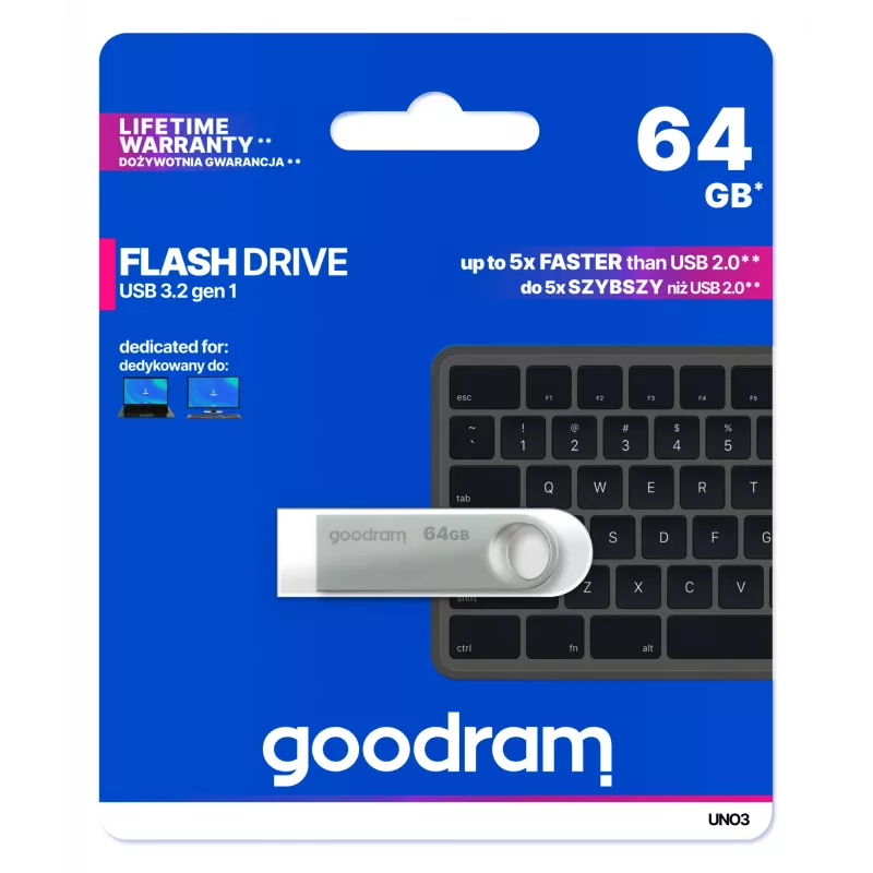 Goodram USB UNO3-0640S0R11 USB kľúč 64 GB USB Type-A 3.2 Gen 1 (3.1 Gen 1) Strieborná