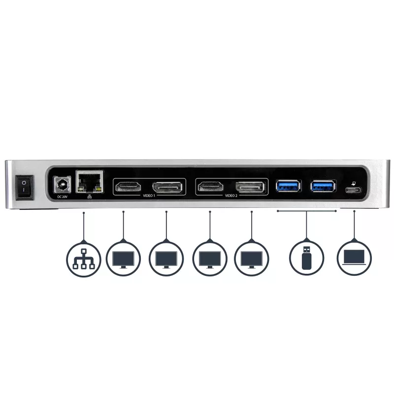 StarTech.com USB-C & USB-A dock - Dual-Monitor 4K 60Hz dock DisplayPort + HDMI - hybridná USB 3.0 dokovacia stanica pre USB-C alebo USB-A notebooky - 6x USB Type-A, GbE - USB 3.1 Gen 1 - Mac/Windows