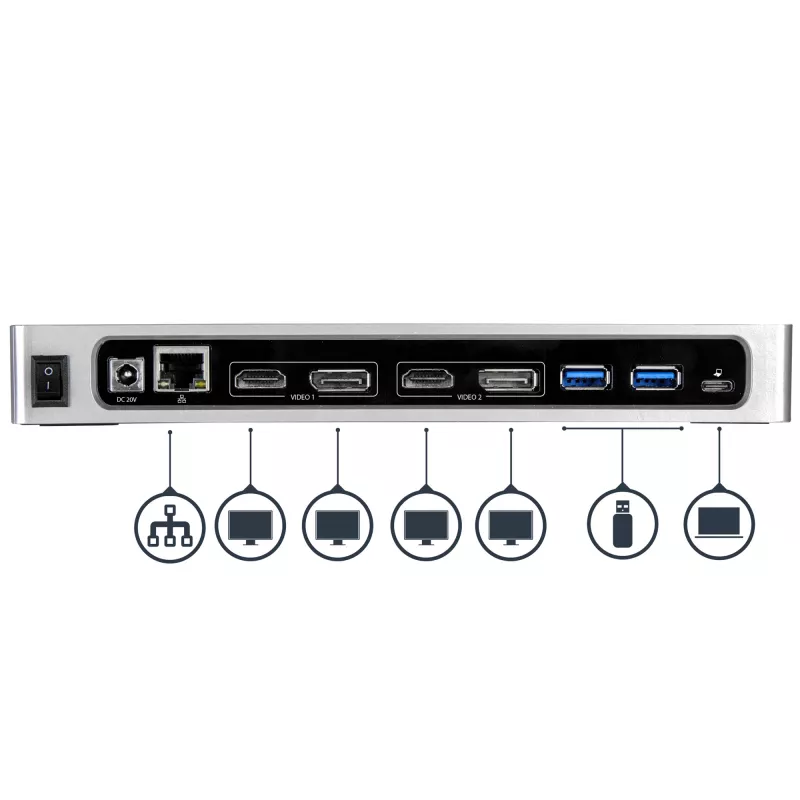 StarTech.com USB-C & USB-A dock - Dual-Monitor 4K 60Hz dock DisplayPort + HDMI - hybridná USB 3.0 dokovacia stanica pre USB-C alebo USB-A notebooky - 6x USB Type-A, GbE - USB 3.1 Gen 1 - Mac/Windows