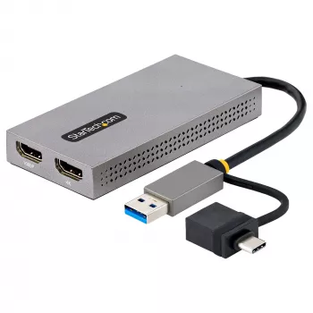 StarTech.com USB na Dual-HDMI adaptér, USB-A/C na 2x HDMI displeje (1x 4K30Hz, 1x 1080p), integrovaný USB-A na C dongle, 11-cm kábel, USB-3.0 na HDMI display adaptér, Windows & macOS