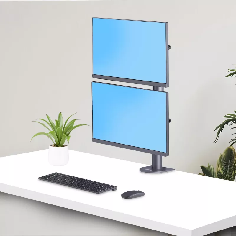 StarTech.com držiak na stôl pre 2 vertikálne stohované monitory, dual 49 palcov, celkovo 32 kg, C-svorka, Quick-Release VESA systém, širokouhlý 16:9/Ultraširoký 32:9, TAA