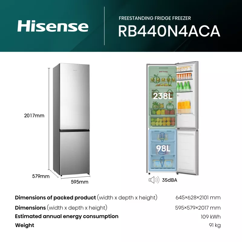 Hisense RB440N4ACA voľne stojaca 336 L nerez
