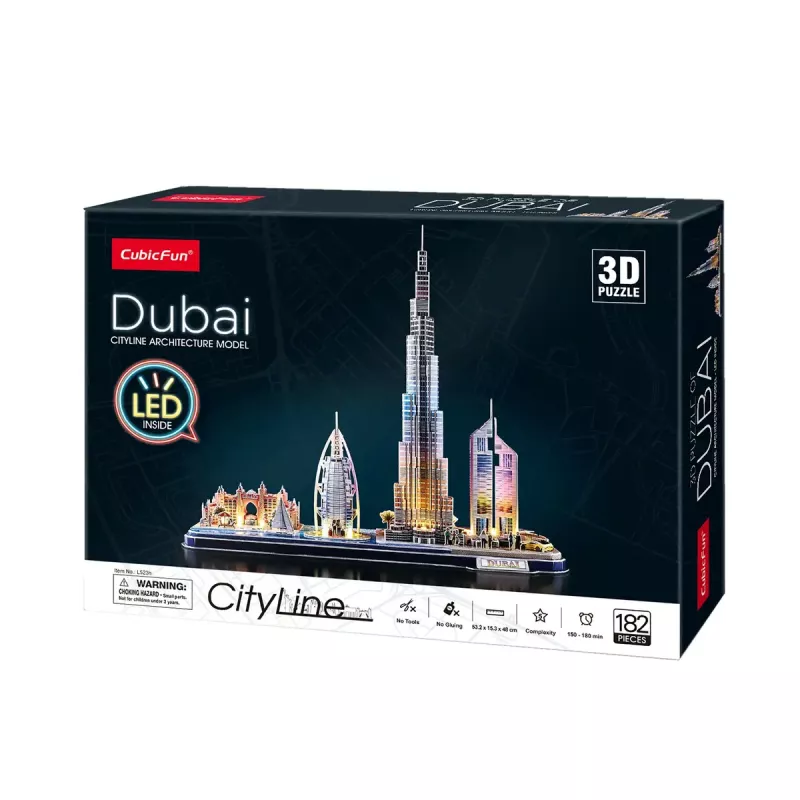 3D puzzle CubicFun City Line Dubai LED, 182 dielov, 532×48 mm, od 10 rokov