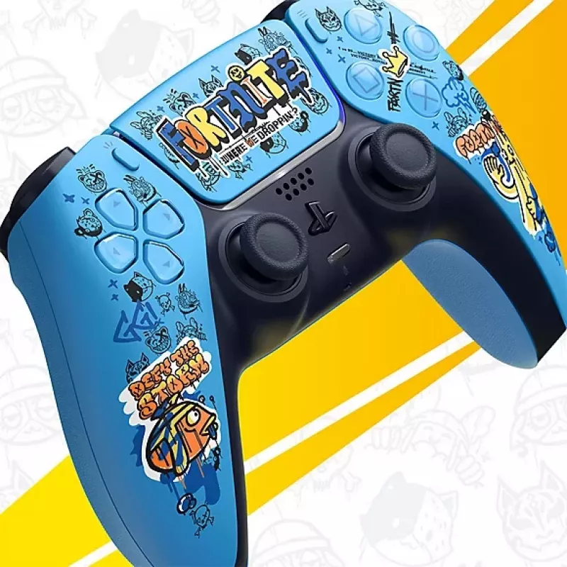 Gamepad Sony DualSense Wireless PlayStation 5 ovládač — model 9593973, modrá, dizajn Fortnite, Bluetooth/USB, na batérie
