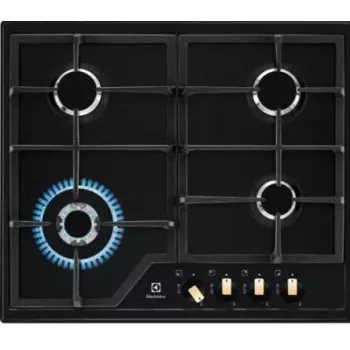Plynová varná doska Electrolux EGS6436RK 4-horáková čierna, Wok 4000W, liatinové držiaky hrncov, otočné ovládače
