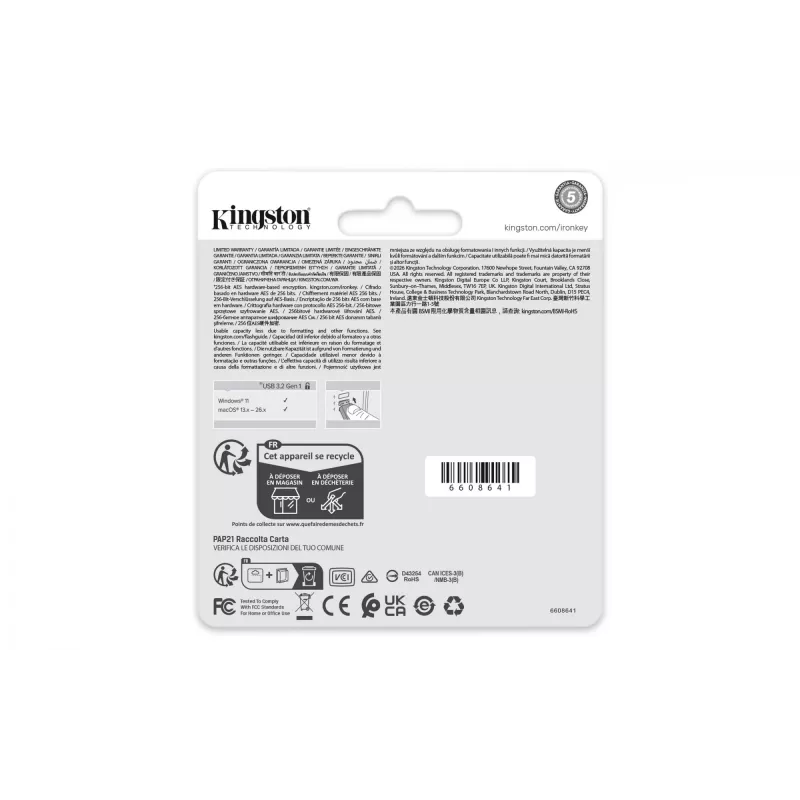 USB flash disk KINGSTON IronKey Locker Plus 50 G2 128GB, USB Type-A, USB 3.2 Gen 1, AES-256, FIPS 197