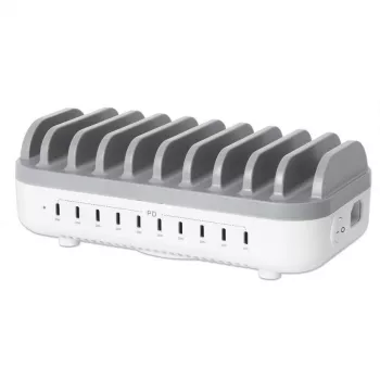 Manhattan 10-portová USB-C nabíjacia stanica, USB-C výstup: 10x 20 W, max. 200 W, sieťové napájanie AC (vrátane US/EU/UK adaptéra)