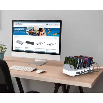 Manhattan 10-portová USB-C nabíjacia stanica, USB-C výstup: 10x 20 W, max. 200 W, sieťové napájanie AC (vrátane US/EU/UK adaptéra)