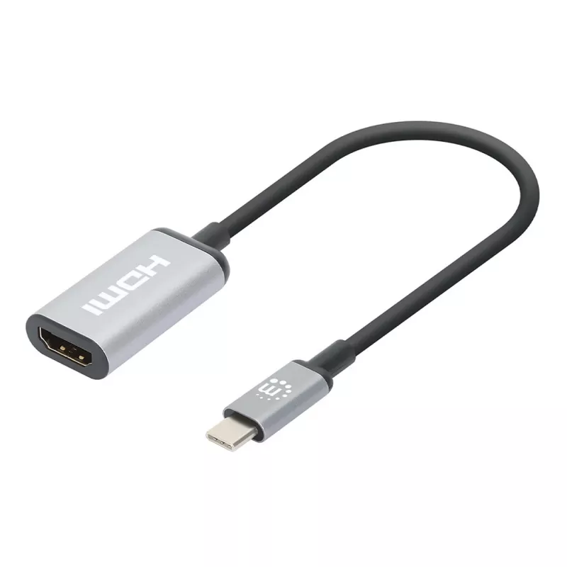 Manhattan USB-C na HDMI kábel, 4K@60Hz, 5 Gbit/s (USB 3.2 Gen1 alias USB 3.0), 15 cm, čierny, konektor samec na konektor samica, tri roky záruka