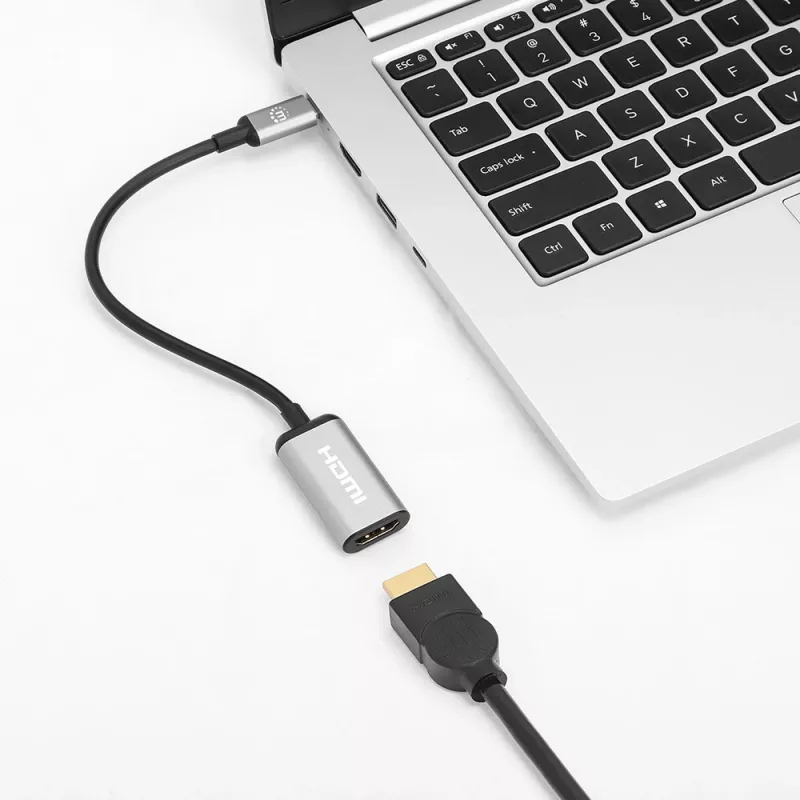Manhattan USB-C na HDMI kábel, 4K@60Hz, 5 Gbit/s (USB 3.2 Gen1 alias USB 3.0), 15 cm, čierny, konektor samec na konektor samica, tri roky záruka