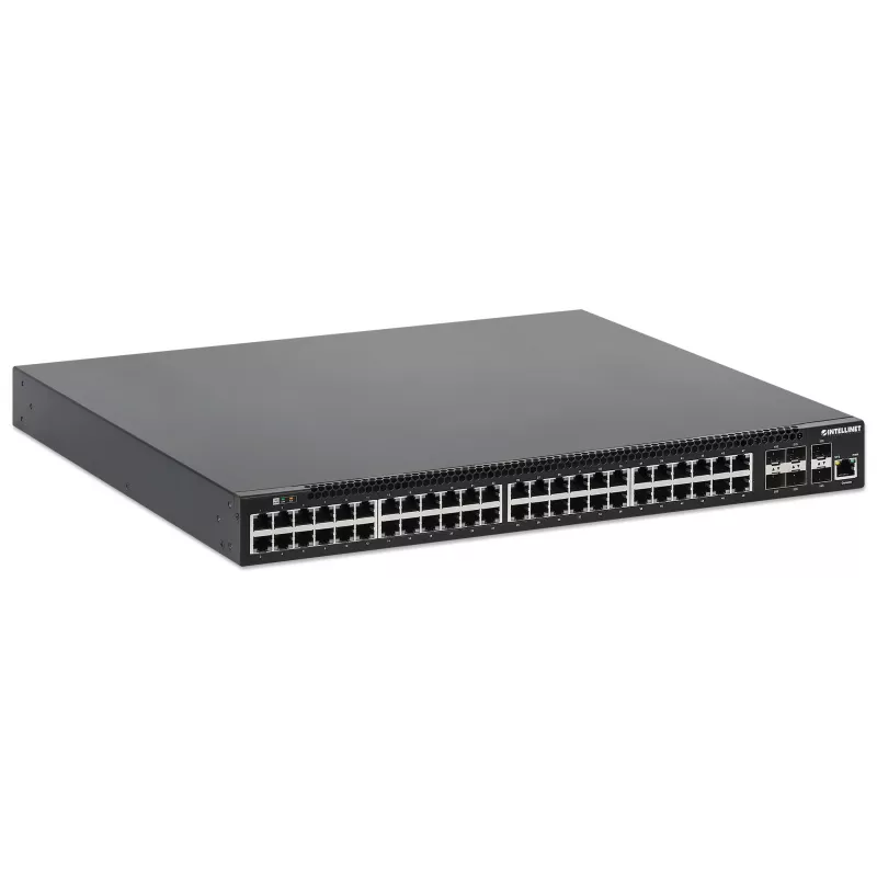 Intellinet 54-port L3 Fully Managed PoE+ Switch so 48 Gigabit Ethernet portami a 6 SFP+ uplinkmi
