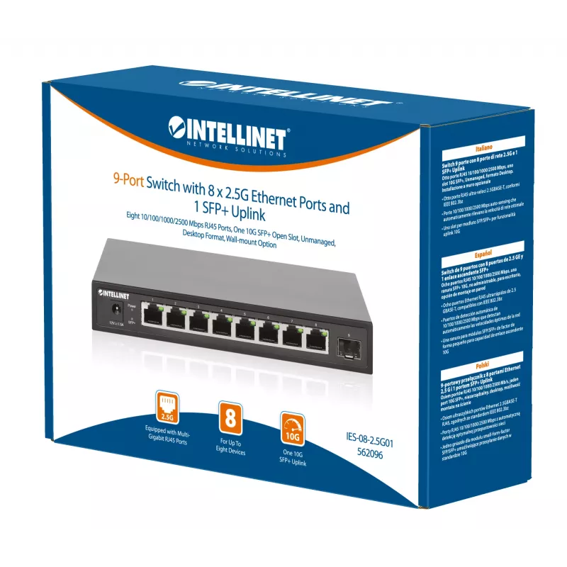 Intellinet 9-portový switch 8 x 2,5G Ethernet portov a 1 SFP+ uplink