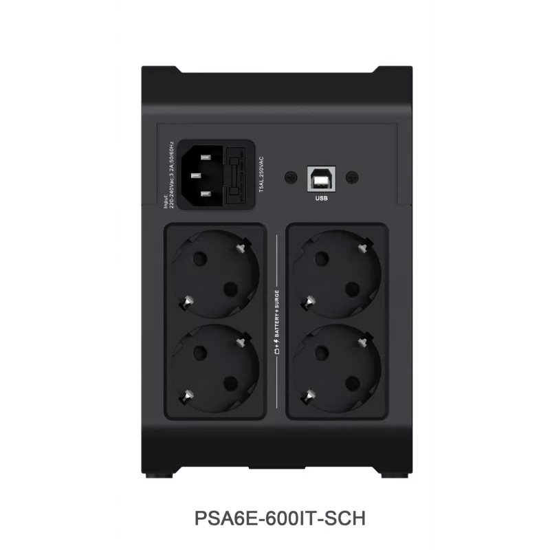 Vertiv PowerUPS 200 Essential PSA6E-600IT-SCH, 600VA/315W, Line-Interactive, 0,6 kVA, 315 W, sínus, 140 V, 290 V