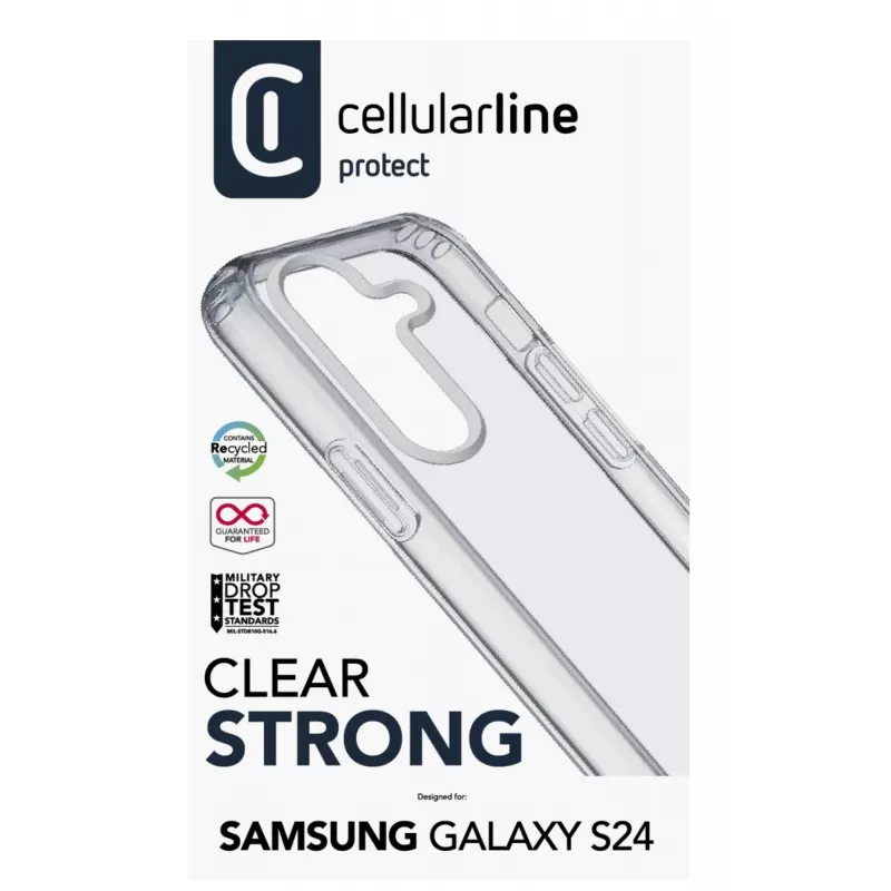 Cellularline Clear Protect – Galaxy S24 tvrdé puzdro s gumenými okrajmi