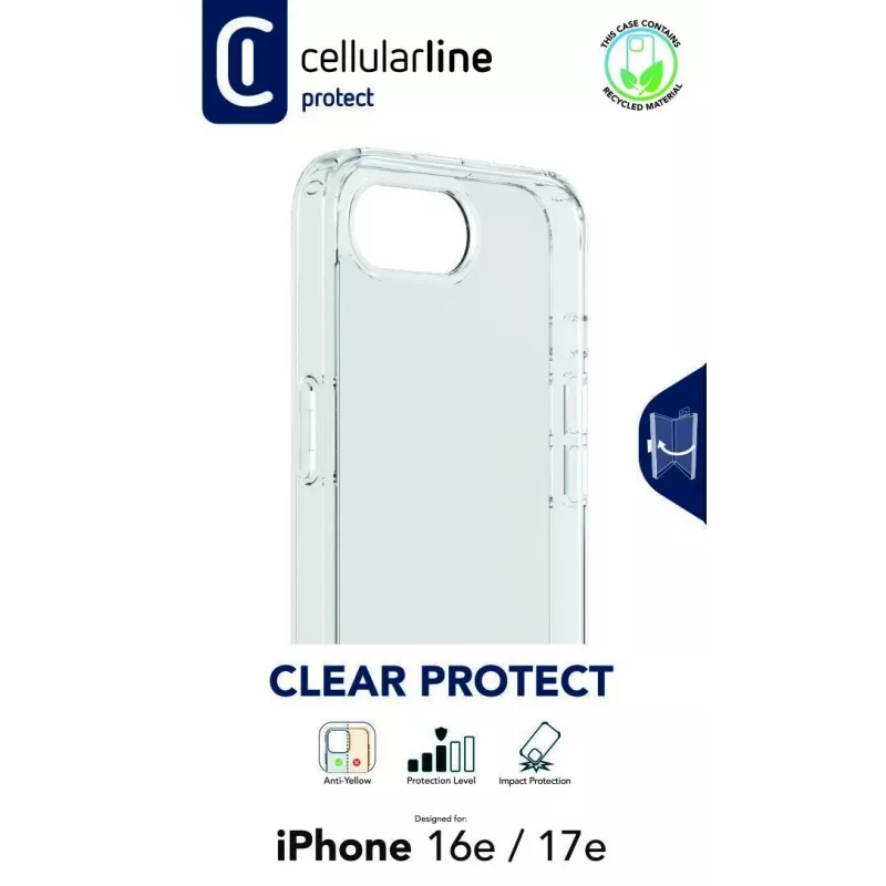 Cellularline Clear Protect - iPhone 16e/17e tvrdé puzdro s gumenými okrajmi