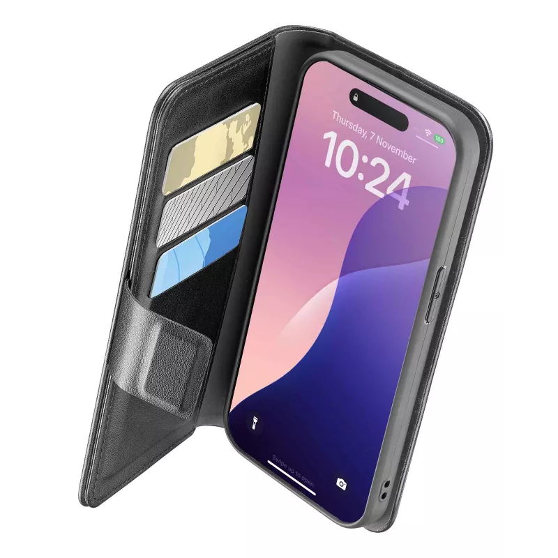Cellularline Book Agenda - iPhone 16e/17e koženkové knižné puzdro s magnetickým uzáverom