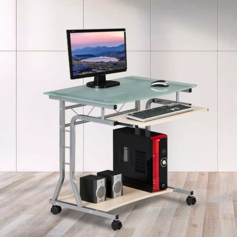 Techly Kompaktný PC stôl z kovu a skla s kolieskami ICA-TB 3791A