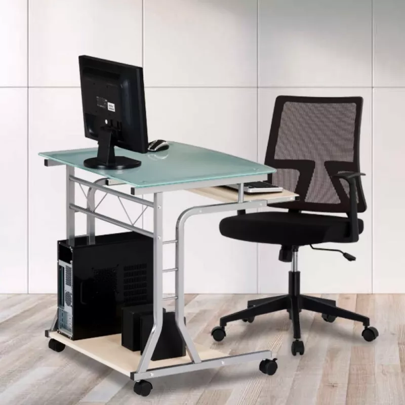 Techly Kompaktný PC stôl z kovu a skla s kolieskami ICA-TB 3791A