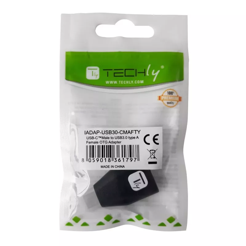 Techly USB-C konektor samec na USB-A konektor samica adaptér čierny, USB A, USB C, čierny