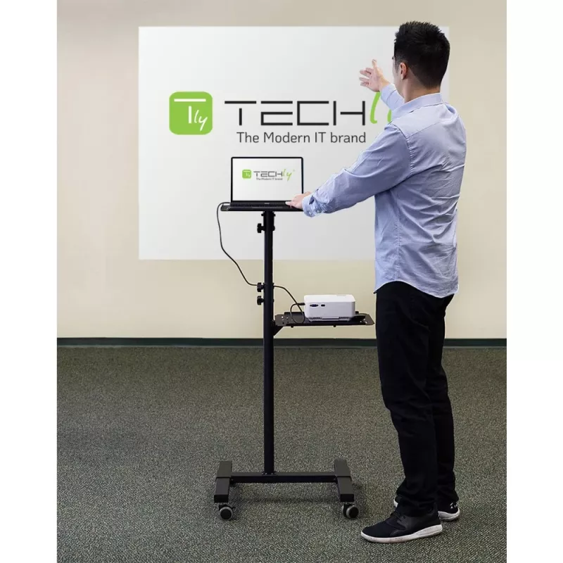 Techly ICA-TB TPM-10 výškovo nastaviteľný vozík na projektor a notebook s policou, čierny