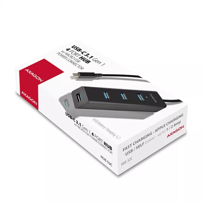 Axagon HUE-S2C rozbočovač USB 3.2 Gen 1 (3.1 Gen 1) Type-A 5000 Mbit/s čierny