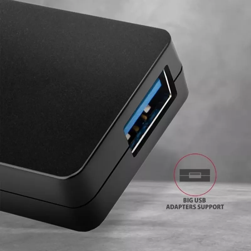 Axagon SuperSpeed USB tenký hub, USB 3.2 Gen 1 (3.1 Gen 1) Type-A, USB 3.2 Gen 1 (3.1 Gen 1) Type-A, 5000 Mbit/s, čierny, plast, 0,14 m