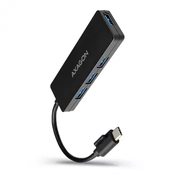 Axagon SuperSpeed USB-C tenký hub, USB 3.2 Gen 1 (3.1 Gen 1) Type-C, USB 3.2 Gen 1 (3.1 Gen 1) Type-A, 5000 Mbit/s, čierna, plast, 0,14 m