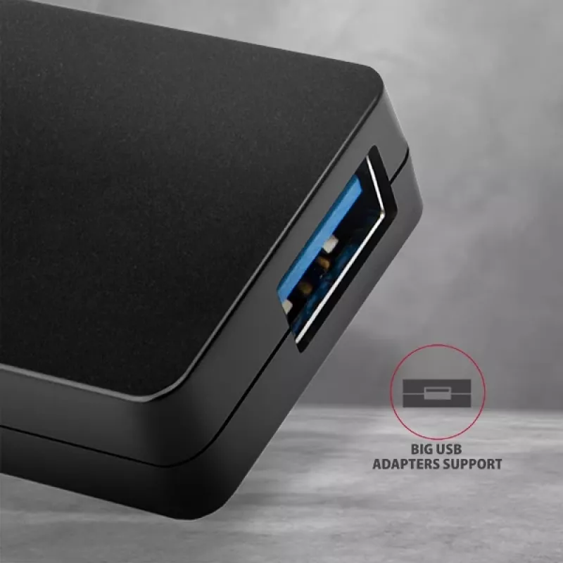 Axagon SuperSpeed USB-C tenký hub, USB 3.2 Gen 1 (3.1 Gen 1) Type-C, USB 3.2 Gen 1 (3.1 Gen 1) Type-A, 5000 Mbit/s, čierny, plast, 0,14 m