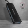 Axagon SuperSpeed USB-C tenký hub, USB 3.2 Gen 1 (3.1 Gen 1) Type-C, USB 3.2 Gen 1 (3.1 Gen 1) Type-A, 5000 Mbit/s, čierny, plast, 0,14 m