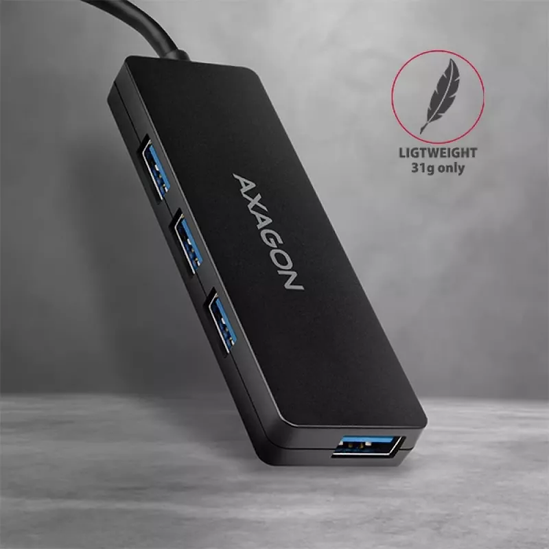 Axagon SuperSpeed USB-C tenký hub, USB 3.2 Gen 1 (3.1 Gen 1) Type-C, USB 3.2 Gen 1 (3.1 Gen 1) Type-A, 5000 Mbit/s, čierny, plast, 0,14 m