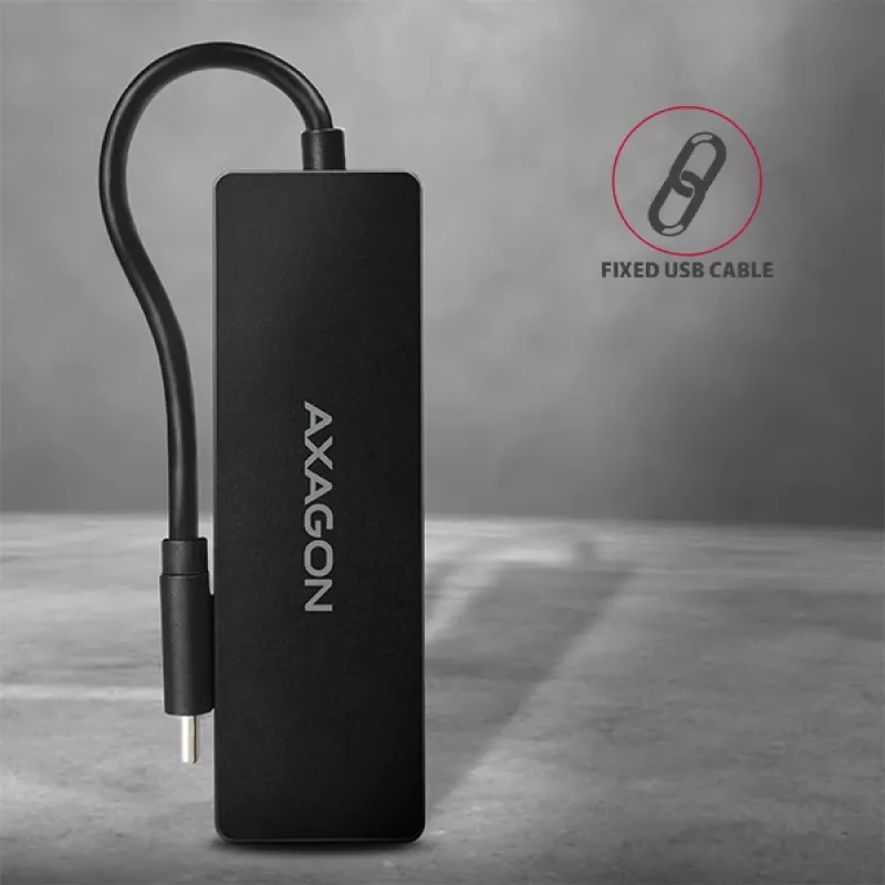 Axagon SuperSpeed USB-C tenký hub, USB 3.2 Gen 1 (3.1 Gen 1) Type-C, USB 3.2 Gen 1 (3.1 Gen 1) Type-A, 5000 Mbit/s, čierny, plast, 0,14 m