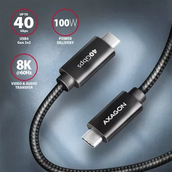 Axagon BUCM432-CM10AB USB kábel USB4 Gen 3x2 1 m USB C čierna
