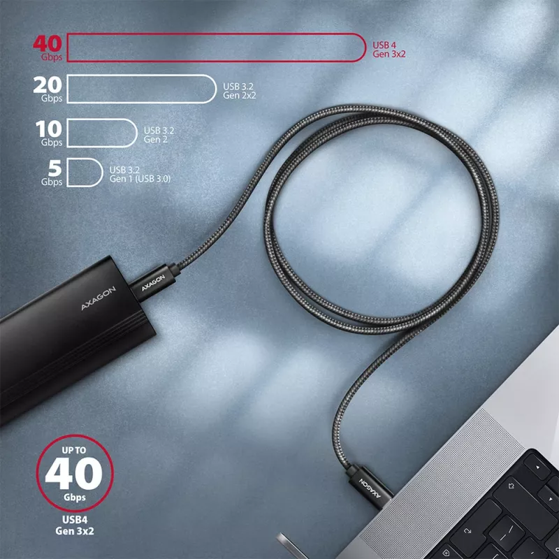 Axagon BUCM432-CM10AB USB kábel USB4 Gen 3x2 1 m USB C čierny