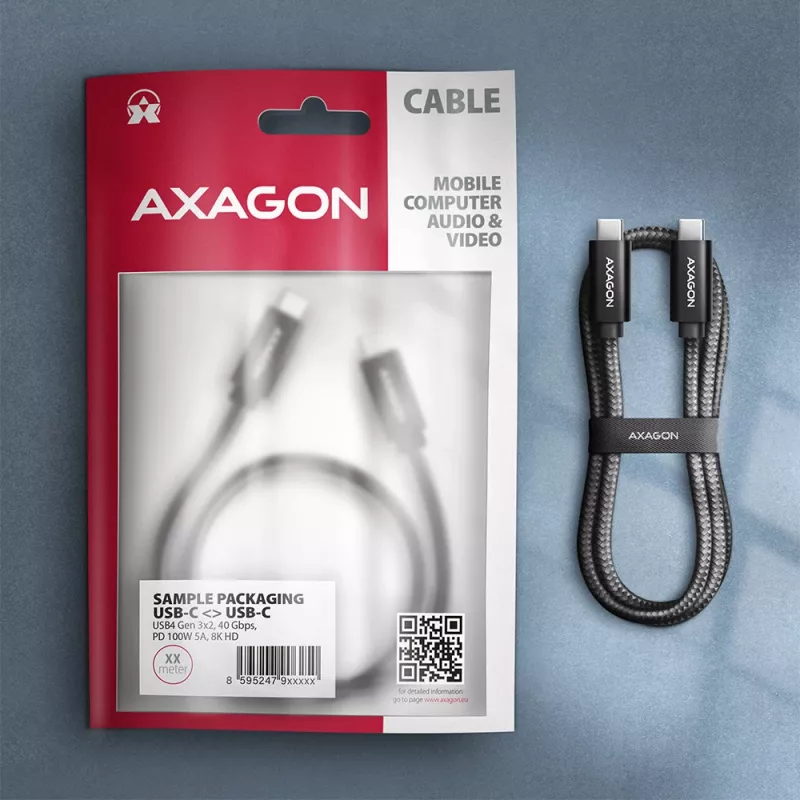 Axagon BUCM432-CM10AB USB kábel USB4 Gen 3x2 1 m USB C čierny