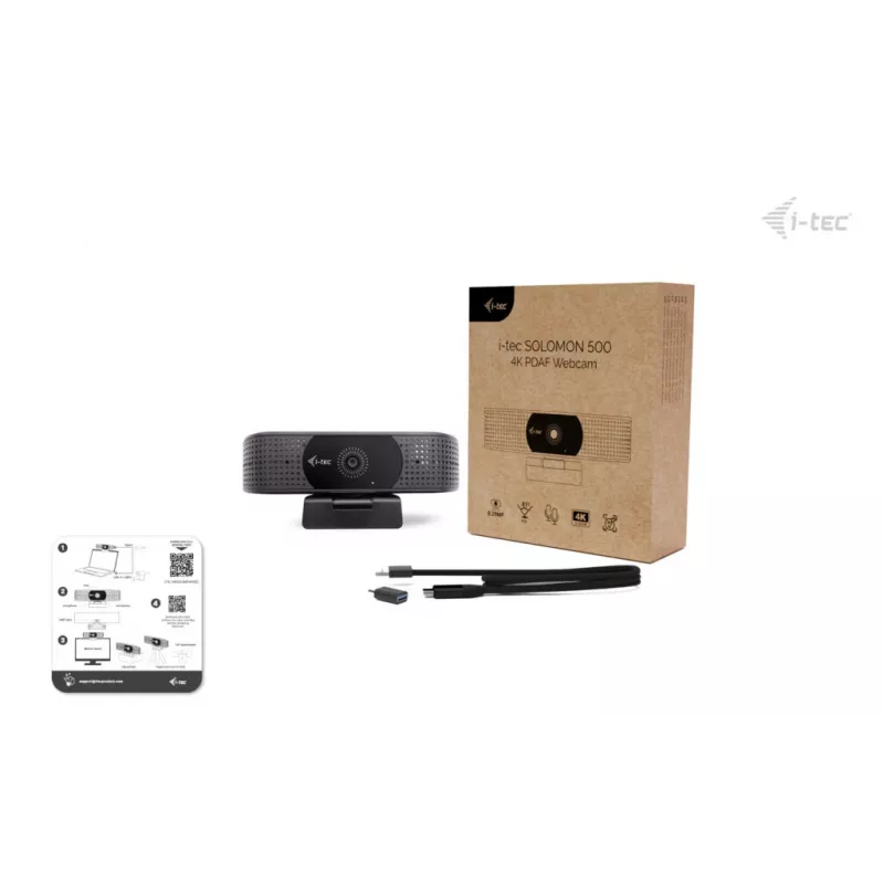 Webkamera ITEC i-tec SOLOMON 500 4K PDAF – 4K Ultra HD, 3840×2160, USB, držiak na klip, čierna