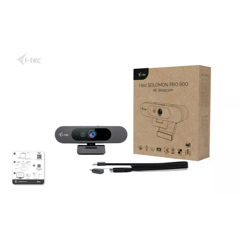 Webkamera ITEC SOLOMON PRO 900 4K, 3840×2160, 8,29 MP, USB, držiak na klip, čierna