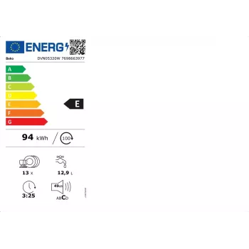 Voľne stojaca umývačka riadu BEKO DVN05320W — šírka 60 cm, 13 jedálenských súprav, 49 dB, 5 programov, energetická trieda E