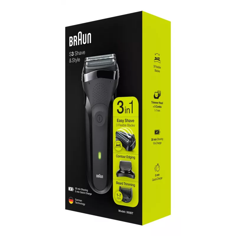 Braun Series 3 300BT bezdrôtový mokrý a suchý fóliový holiaci strojček so zastrihávačom