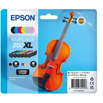Epson 250XL Violin Claria Photo HD atramentová kazeta 6 ks originálna vysoká (XL) výťažnosť čierna, azúrová, svetlo azúrová, svetlo purpurová, purpurová, žltá