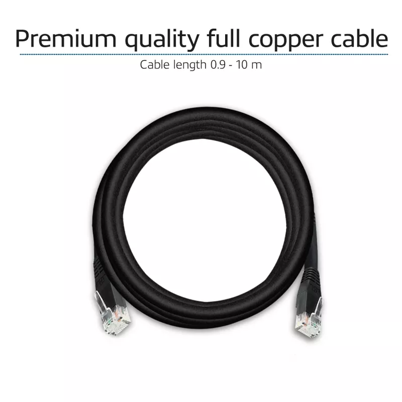 ACT čierny 0,9 metra U/UTP CAT6 patch kábel s RJ45 konektormi