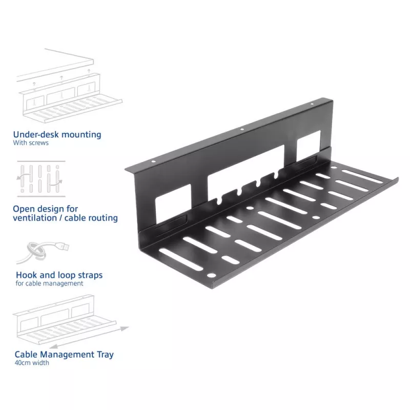 Podstolová vanička na káble ACT 40 cm oceľ, rovná, nosnosť 3 kg (B400×T140×H100 mm)